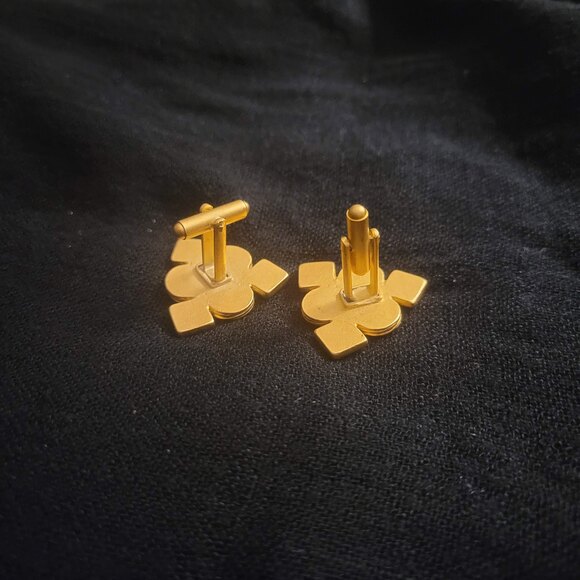 Gold Tone Faux Stone Triangle Shape Cuff Links Pair - Picture 5 of 6